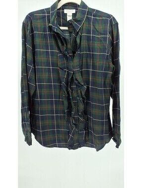 Jones New York Sport Womens Ruffled Plaid Button-Down Shirt